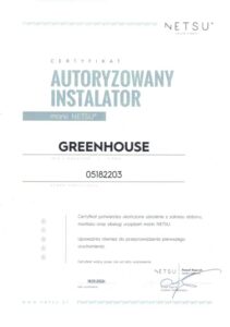 Autoryzowany instalator certyfikat Netsu Green House Systems