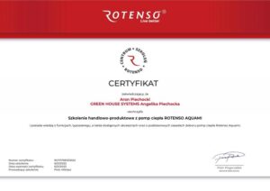 Dobór i montaż pomp ciepła Rotenso Aquami certyfikat Aron Piechocki Green House Systems