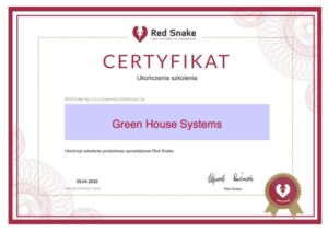 Red Snake certyfikat Aron Piechocki Green House Systems