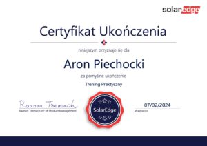 Trening praktyczny certyfikat Solar Edge Aron Piechocki Green House Systems