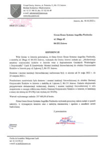 Referencje Urzędu Gminy Jeżewo wydanej dla Green House Systems