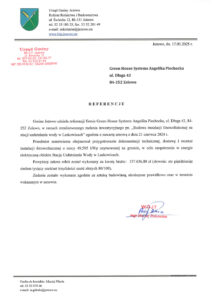 Referencje Urzędu Gminy Jeżewo wydanej dla Green House Systems