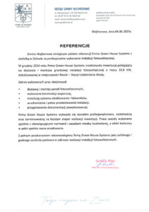Referencje Urzędu Gminy Wejherowo wydanej dla Green House Systems